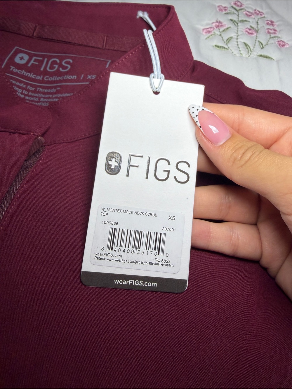 Figs Women's Burgundy Short Sleeve Scrub Top - Picture 2 of 5